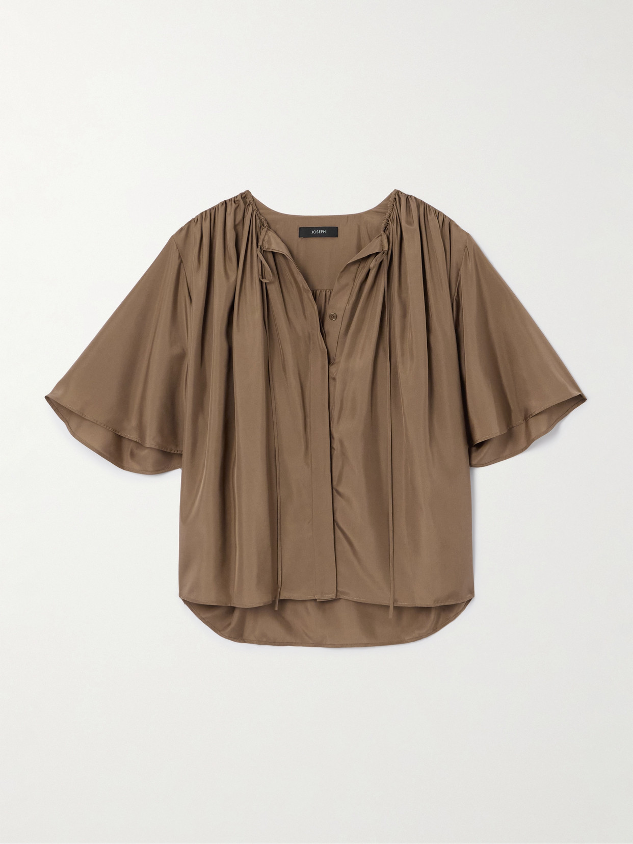 Joseph Bristow Gathered Silk-habotai Blouse In Brown