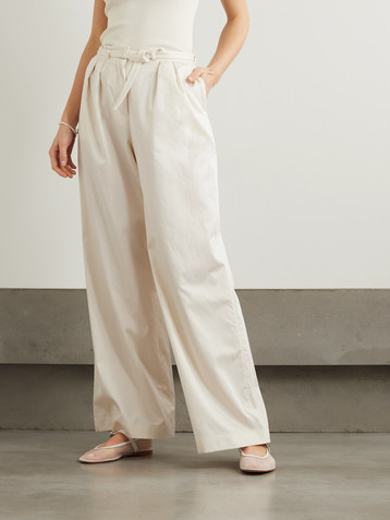 JOSEPH Tunis belted pleated cotton-sateen wide-leg pants