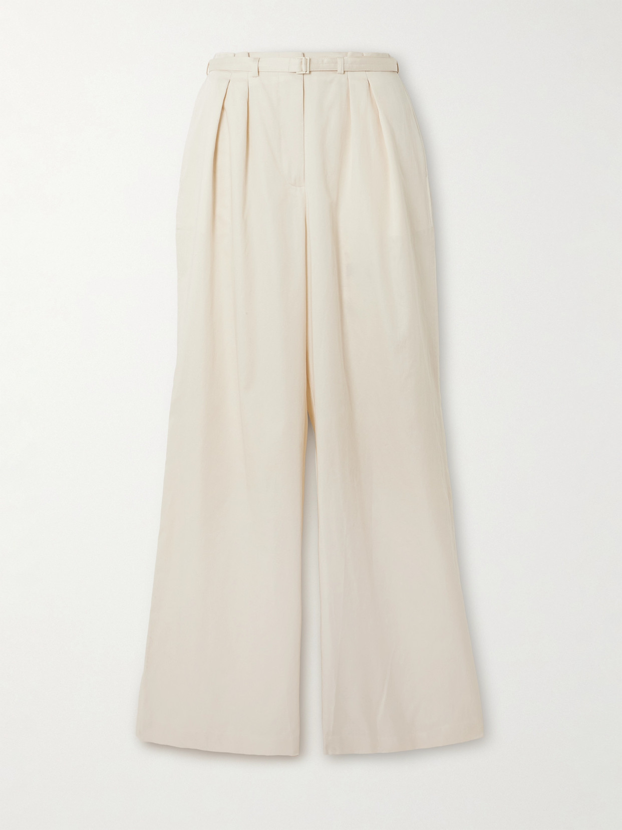 Joseph Tunis Belted Pleated Cotton-sateen Wide-leg Pants In Cream