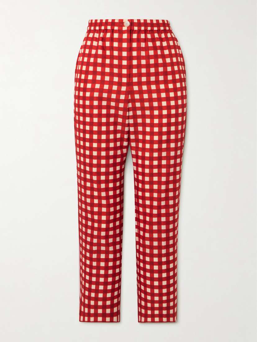 Joseph Tottenham Checked Cropped Silk And Cotton-blend Twill Straight-leg Pants