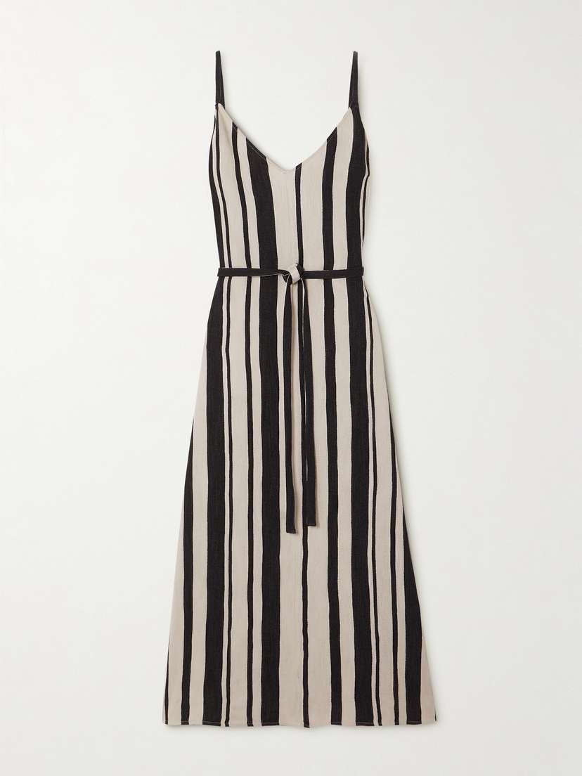 Joseph Dalou Belted Striped Gauze Maxi Dress