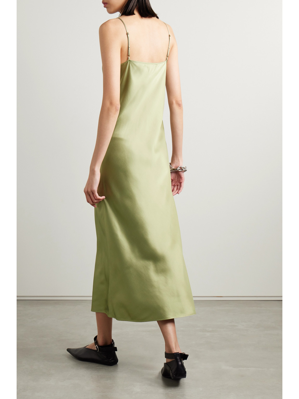 Joseph Clea Silk-satin Midi Dress In Green