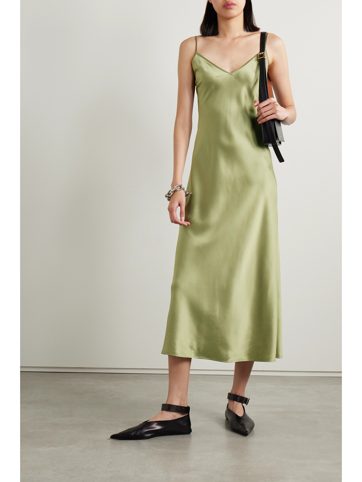 Joseph Clea Silk-satin Midi Dress In Green
