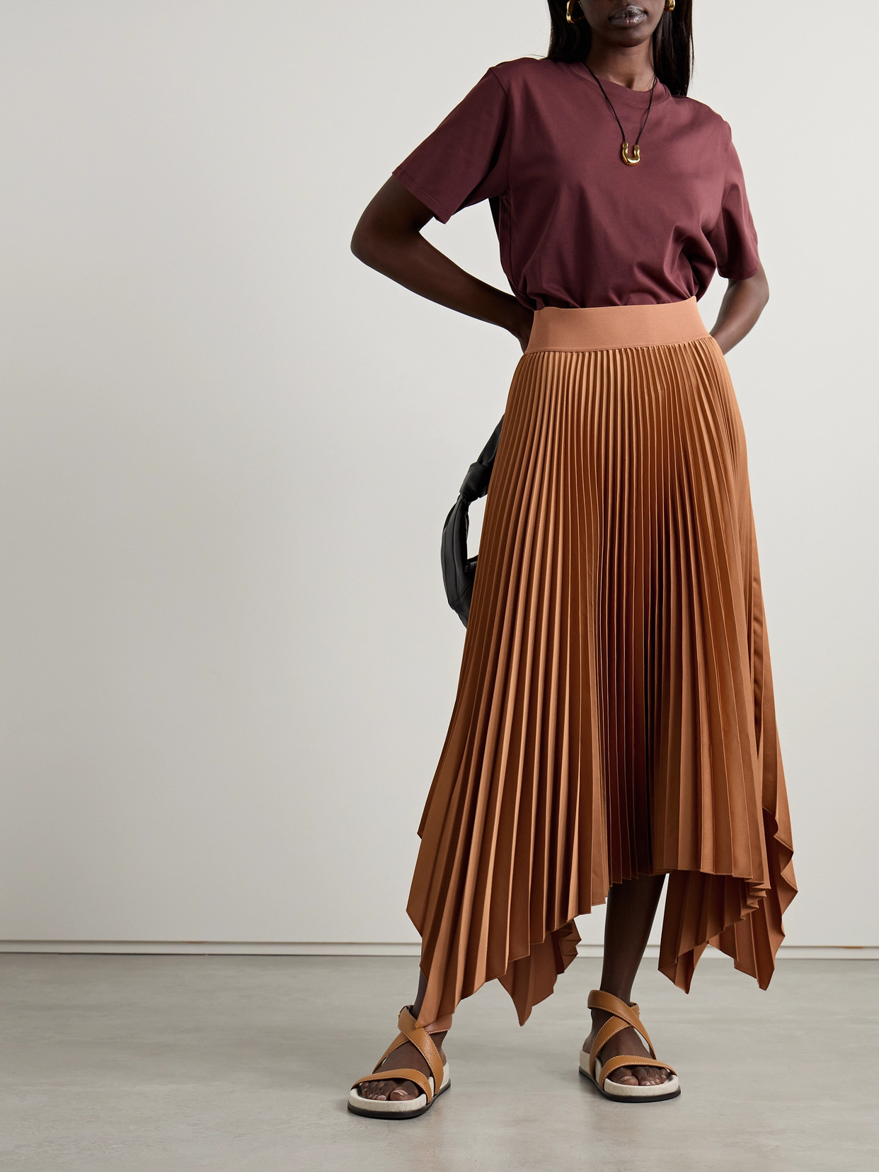 Joseph Ade Asymmetric Pleated Satin Midi Skirt In Orange