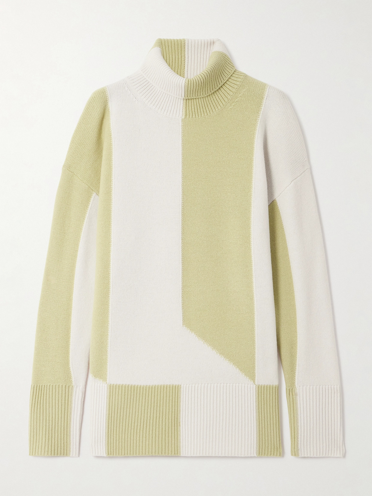 Joseph Alcove Two-tone Wool-blend Intarsia Turtleneck Sweater In Green