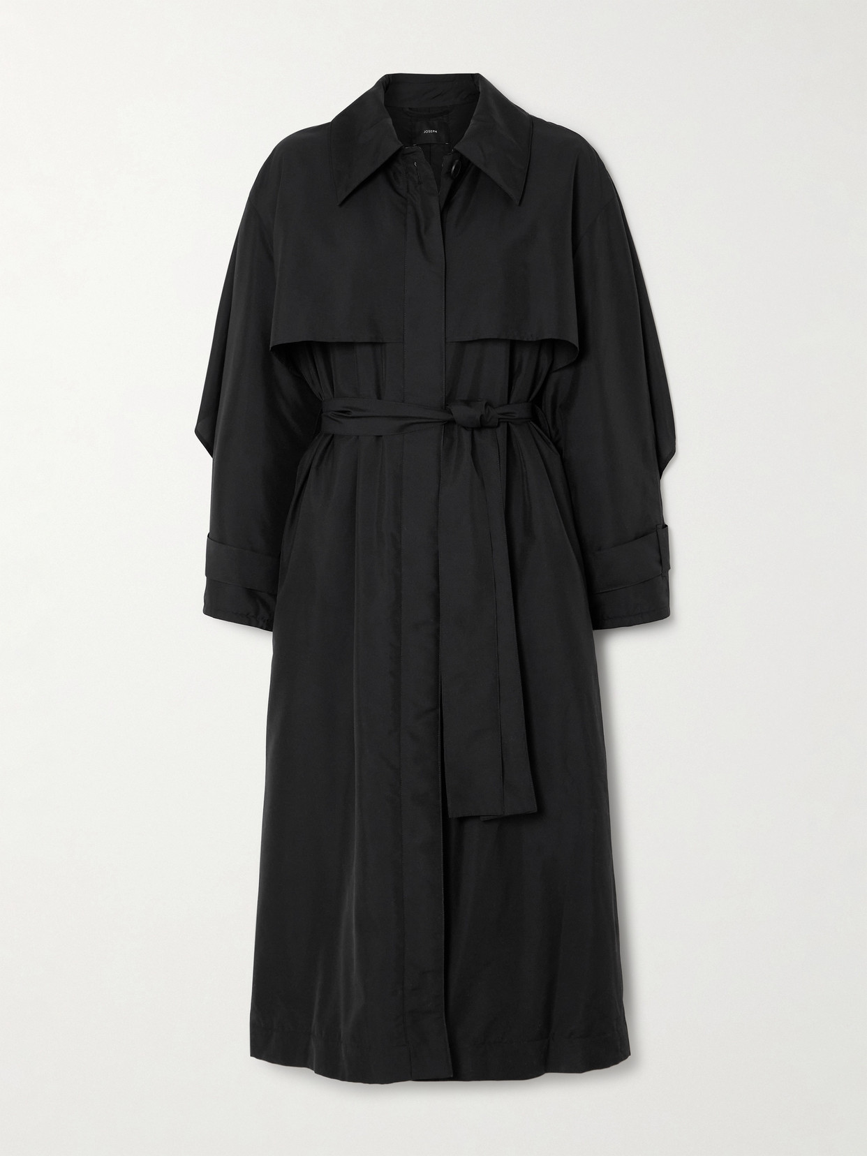 Joseph Clovis Belted Silk-blend Shell Trench Coat In Black