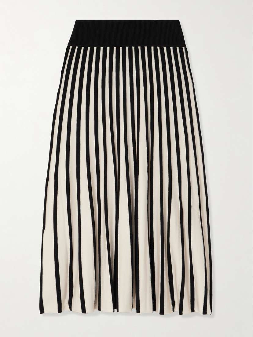 Joseph Pleated Striped Knitted Midi Skirt