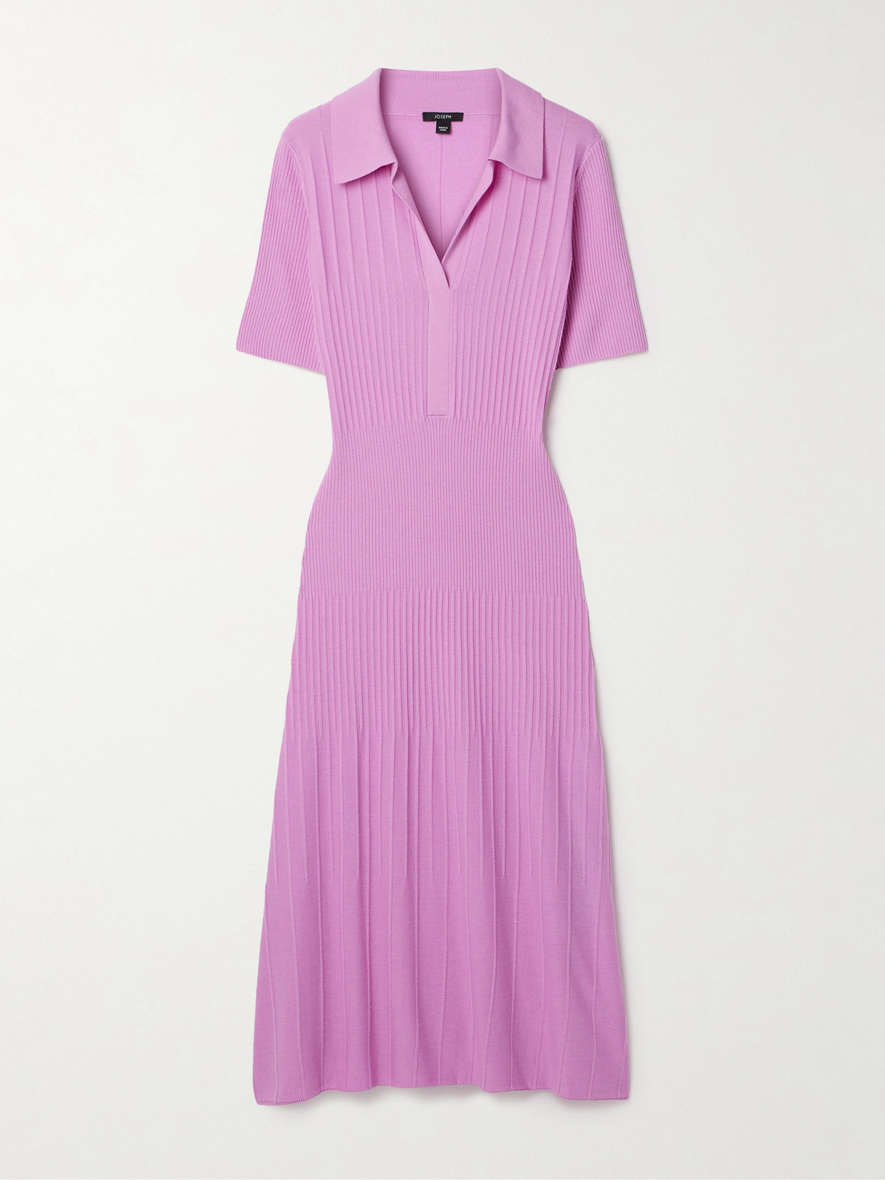 Shop Joseph Ribbed Merino Wool Midi Dress In Pink