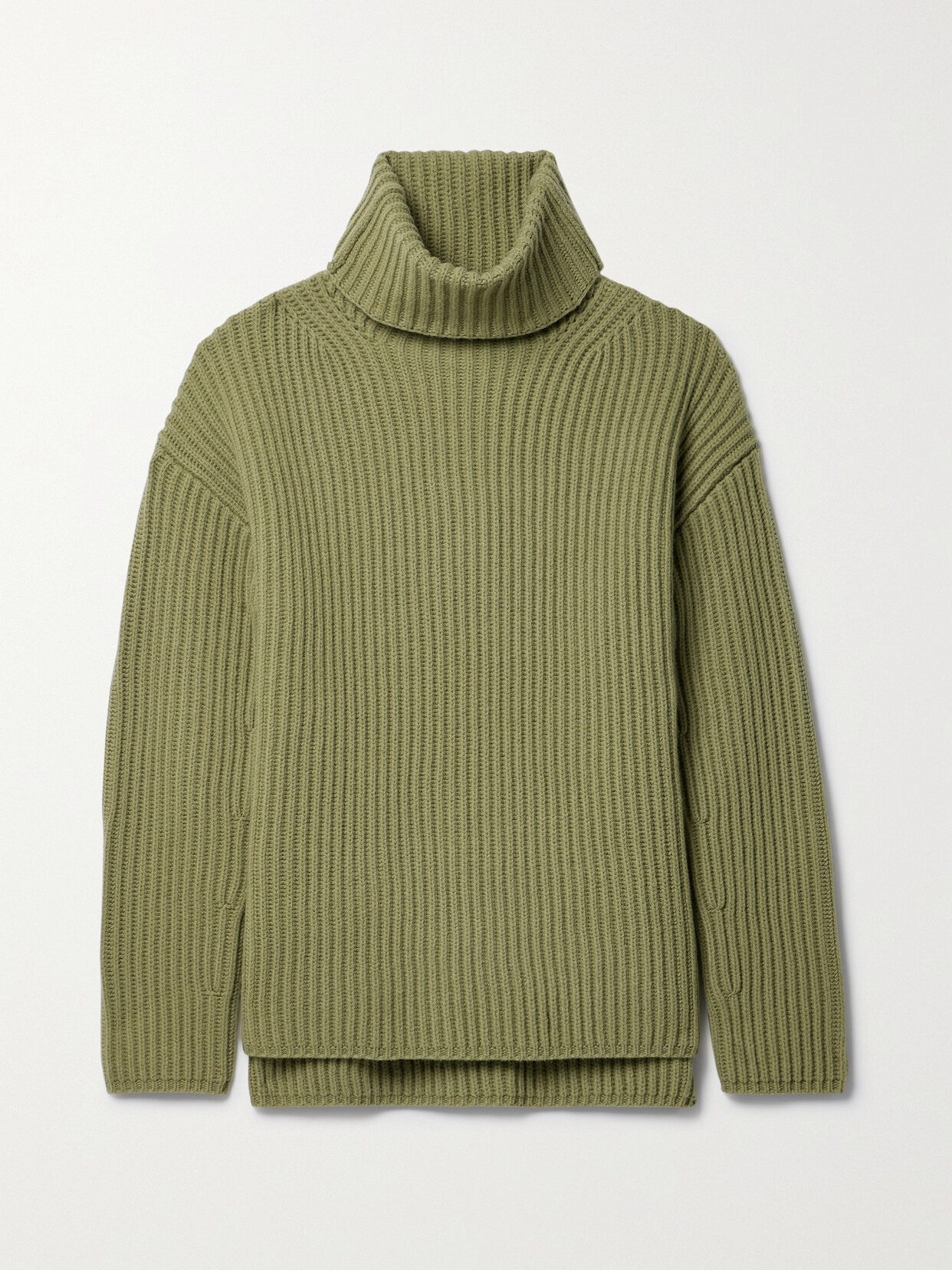 Joseph Ribbed Wool Turtleneck Sweater In Green