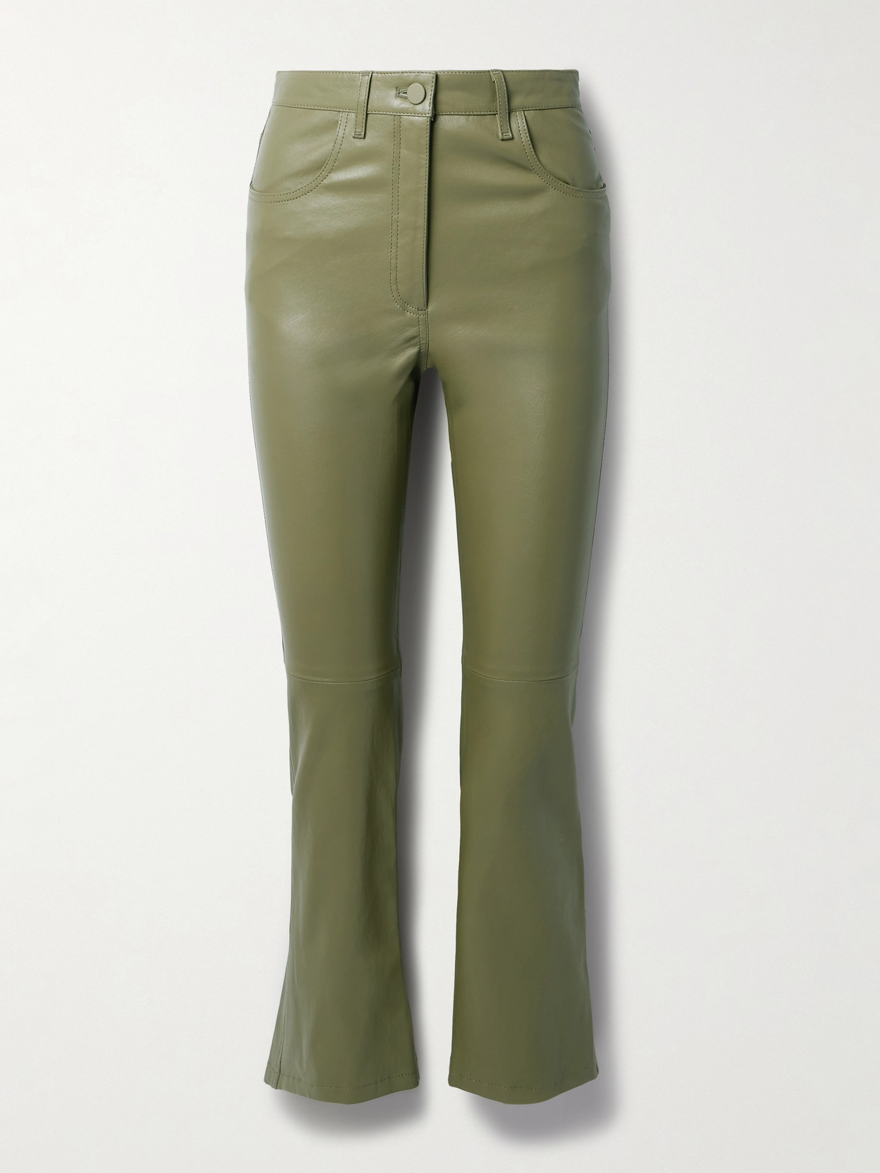 Joseph Duke Cropped Leather Flared Pants In Green