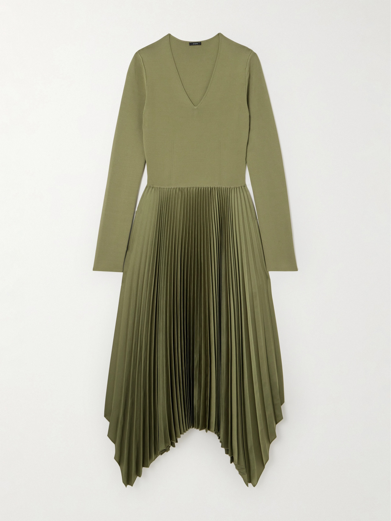 Joseph Dubois Asymmetric Knitted And Pleated Satin-crepe Dress In Green