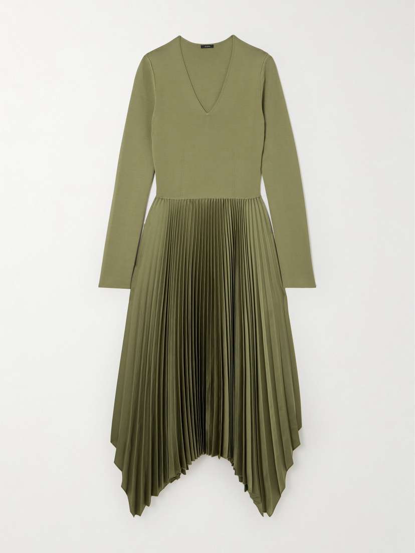 Joseph Dubois Asymmetric Knitted And Pleated Satin-crepe Dress