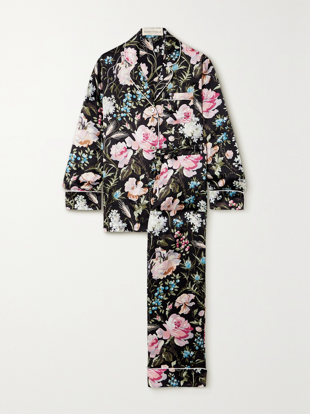 Shop Olivia Von Halle Lila Printed Silk-satin Pajama Set In Black