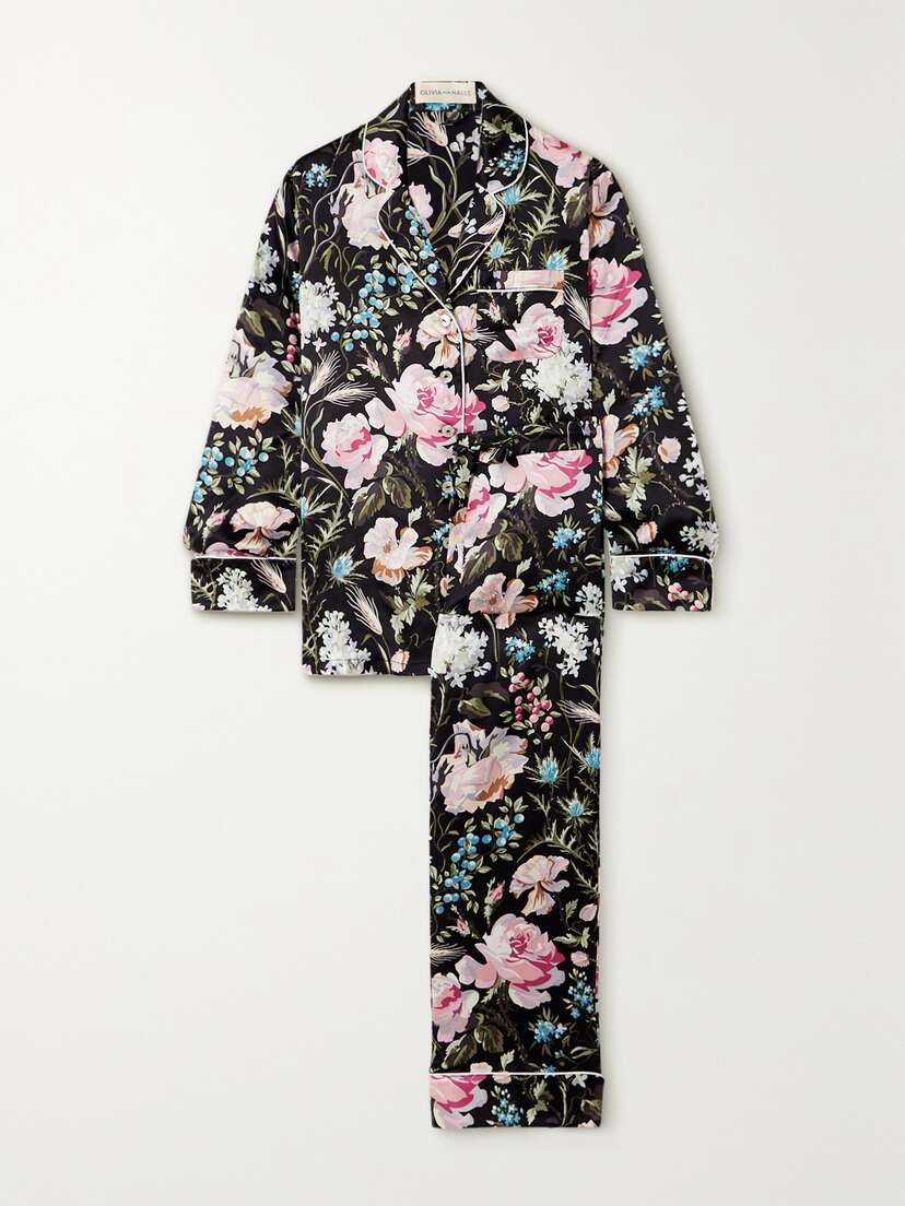 Olivia von Halle Lila Printed Silk-satin Pajama Set