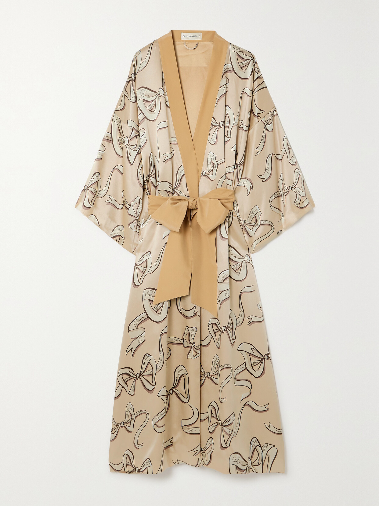 Olivia von Halle - Queenie Belted Printed Silk-satin Robe - Pink