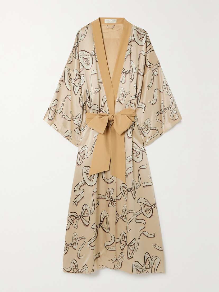 Olivia von Halle Queenie Belted Printed Silk-satin Robe - - One size