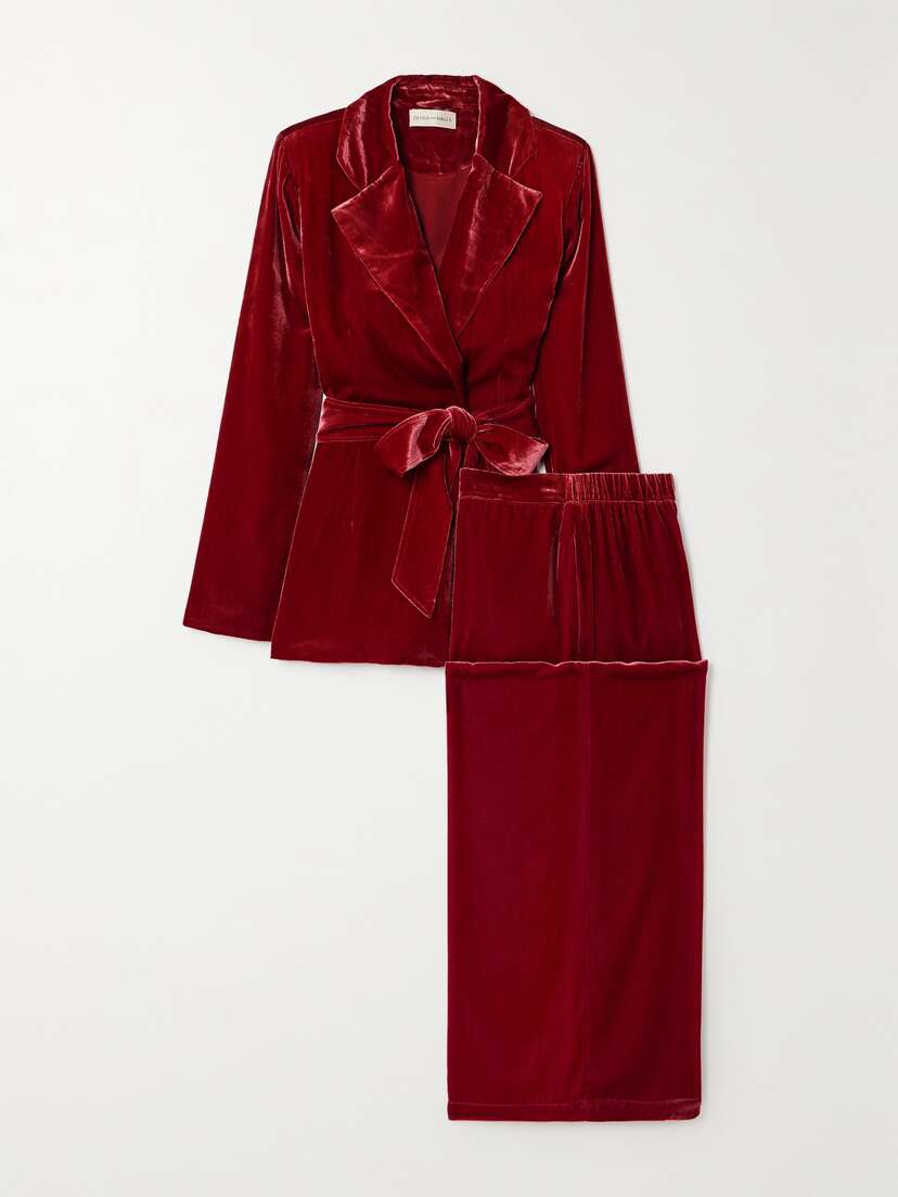 Olivia von Halle Jagger Belted Velvet Pajama Set - x large