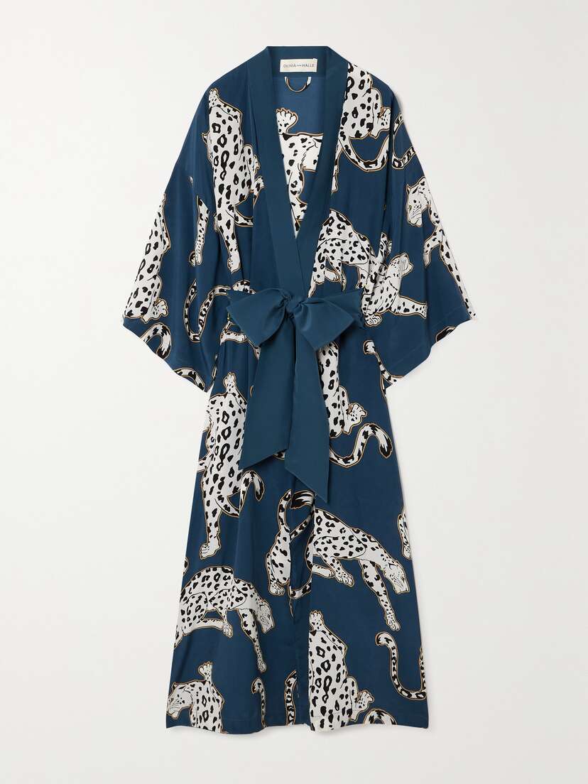 Olivia von Halle Queenie Belted Printed Silk Crepe De Chine Robe