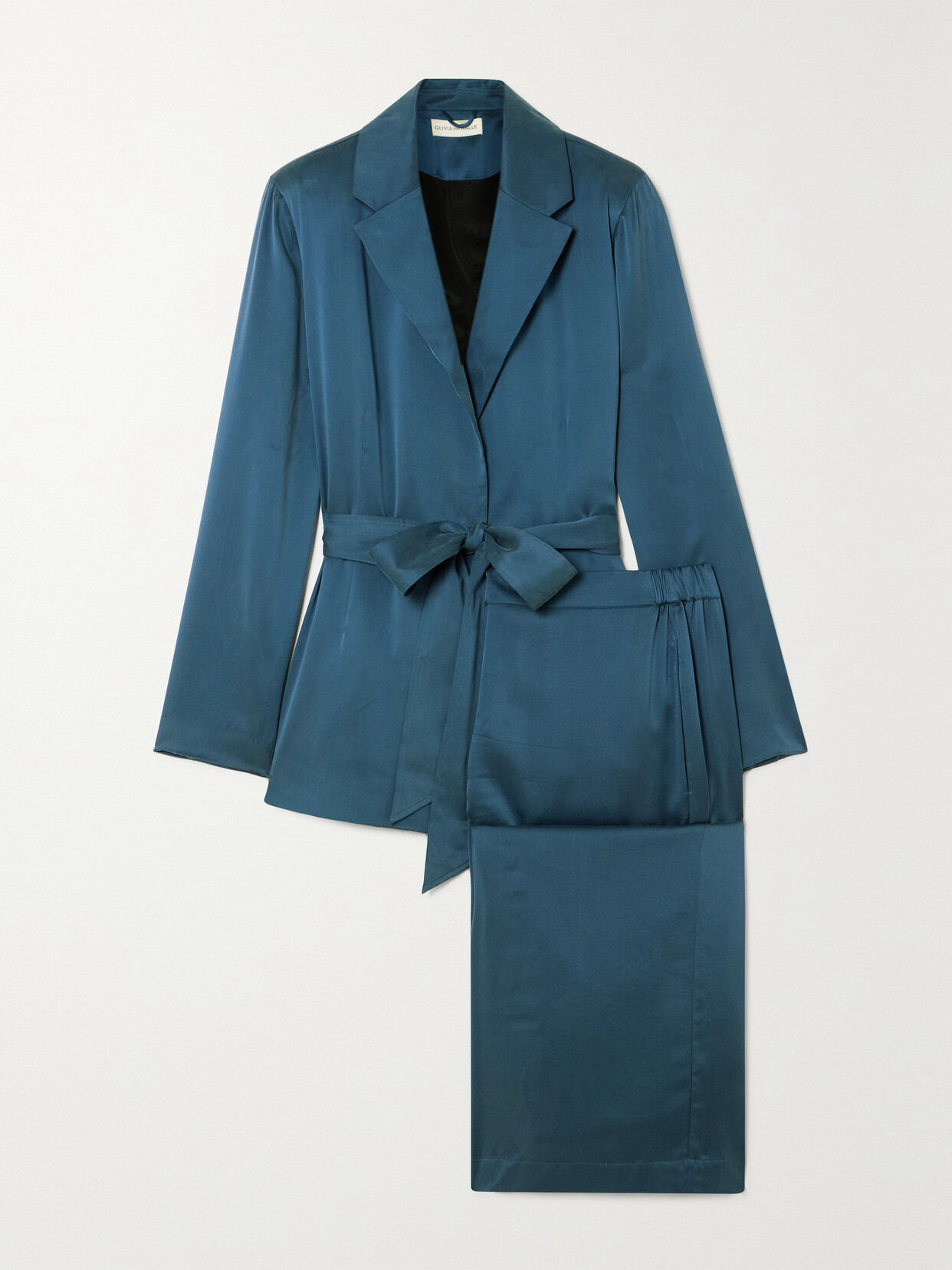 Olivia von Halle - Jagger Belted Silk-habotai Pajama Set - Blue