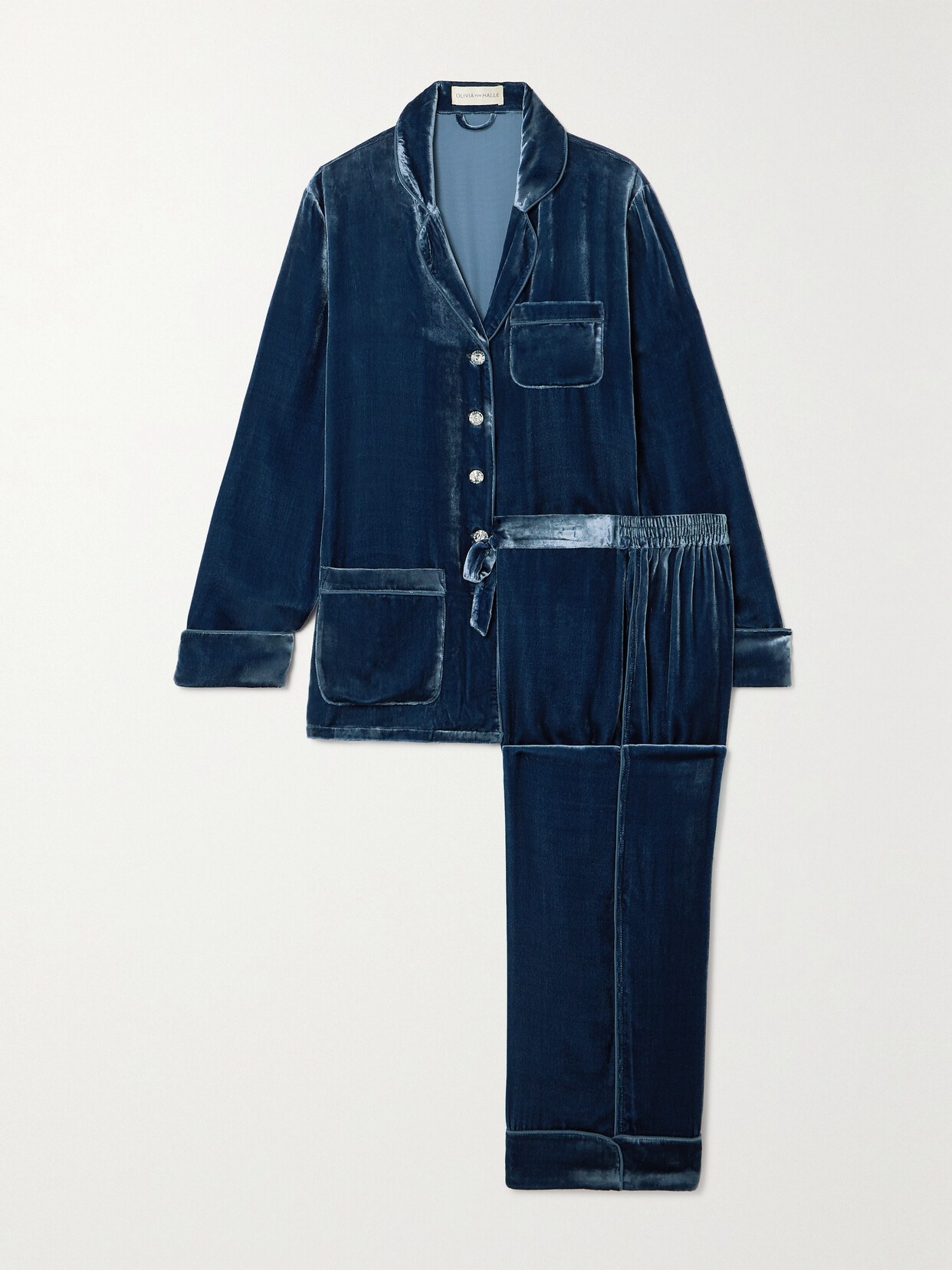 Olivia von Halle Coco Piped Velvet Pajama Set - Blue