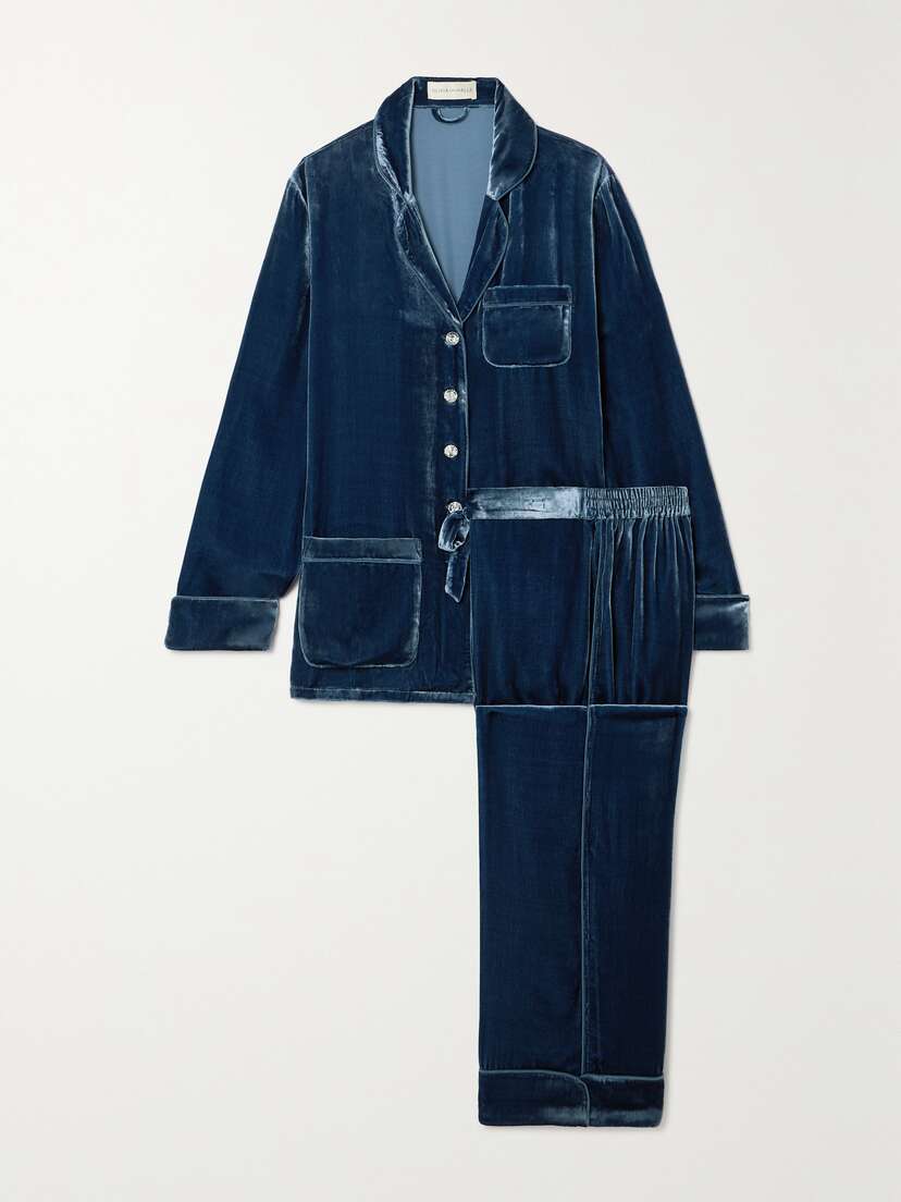 Olivia von Halle Coco Piped Velvet Pajama Set - x large
