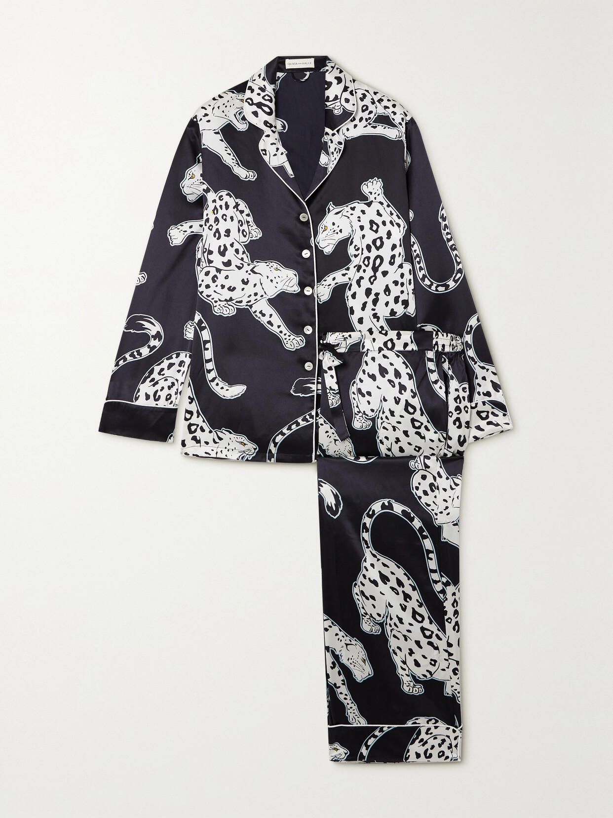 Olivia von Halle Lila Printed Silk-satin Pajama Set - Black