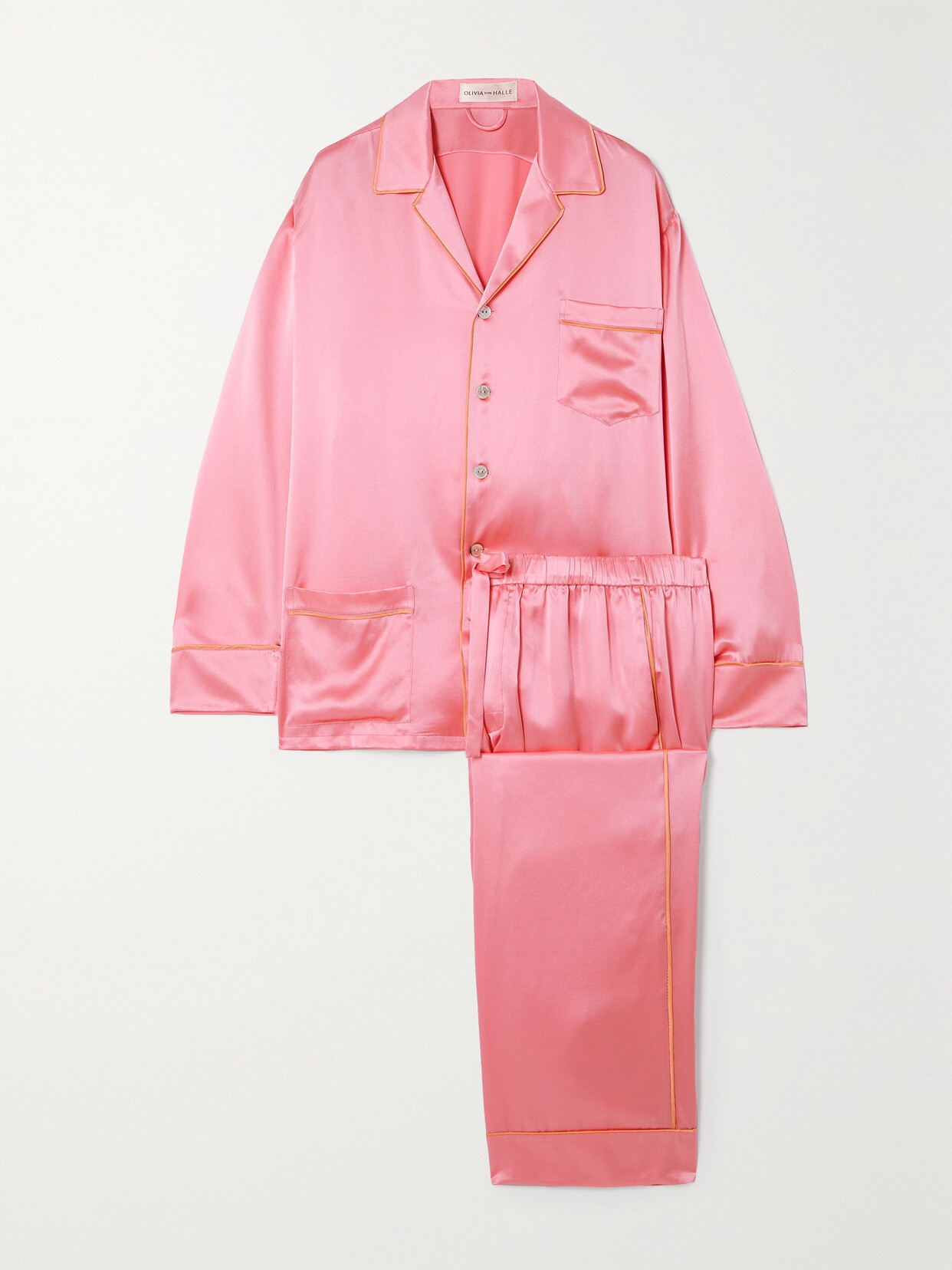 Shop Olivia Von Halle Yves Piped Silk-satin Pajamas In Pink