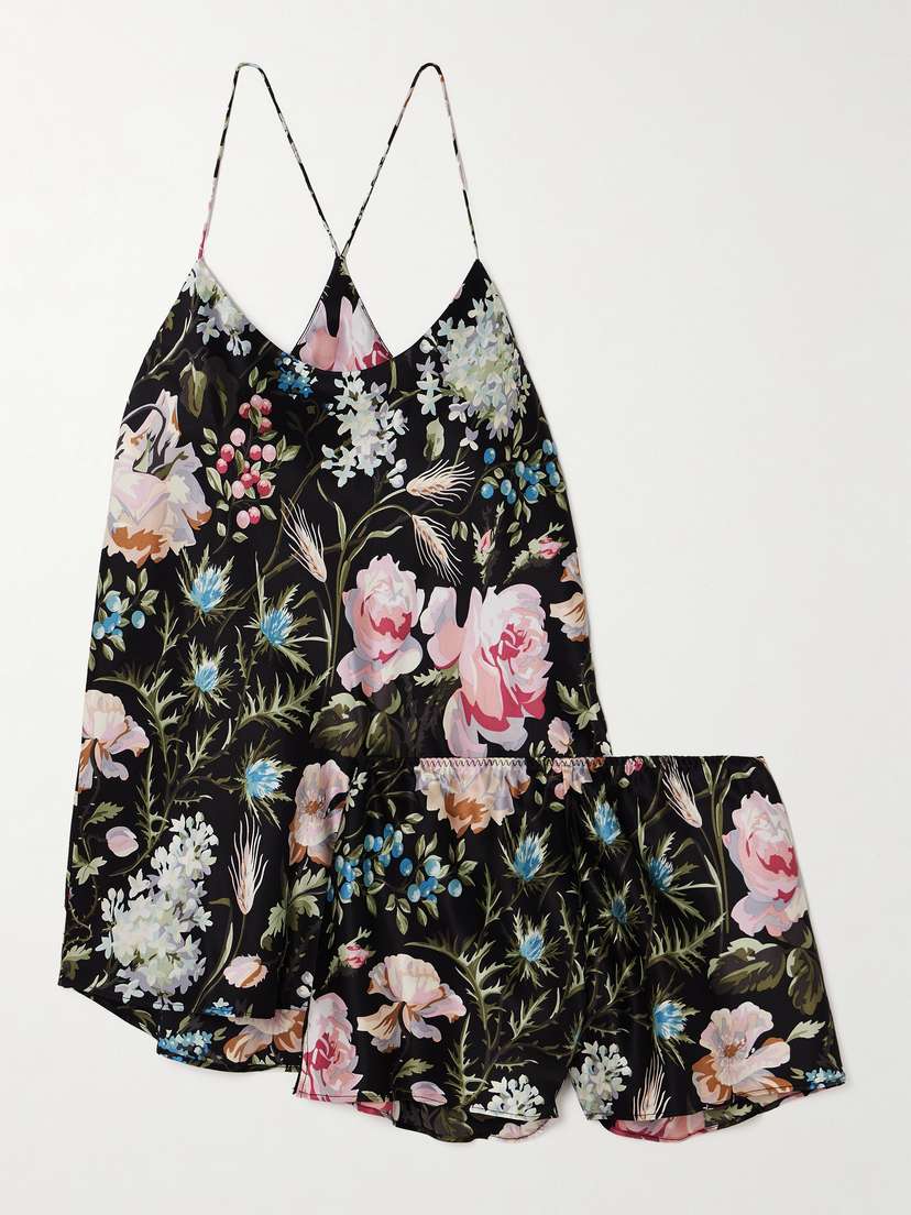 Olivia von Halle Bella Floral-print Silk-satin Pajama Set