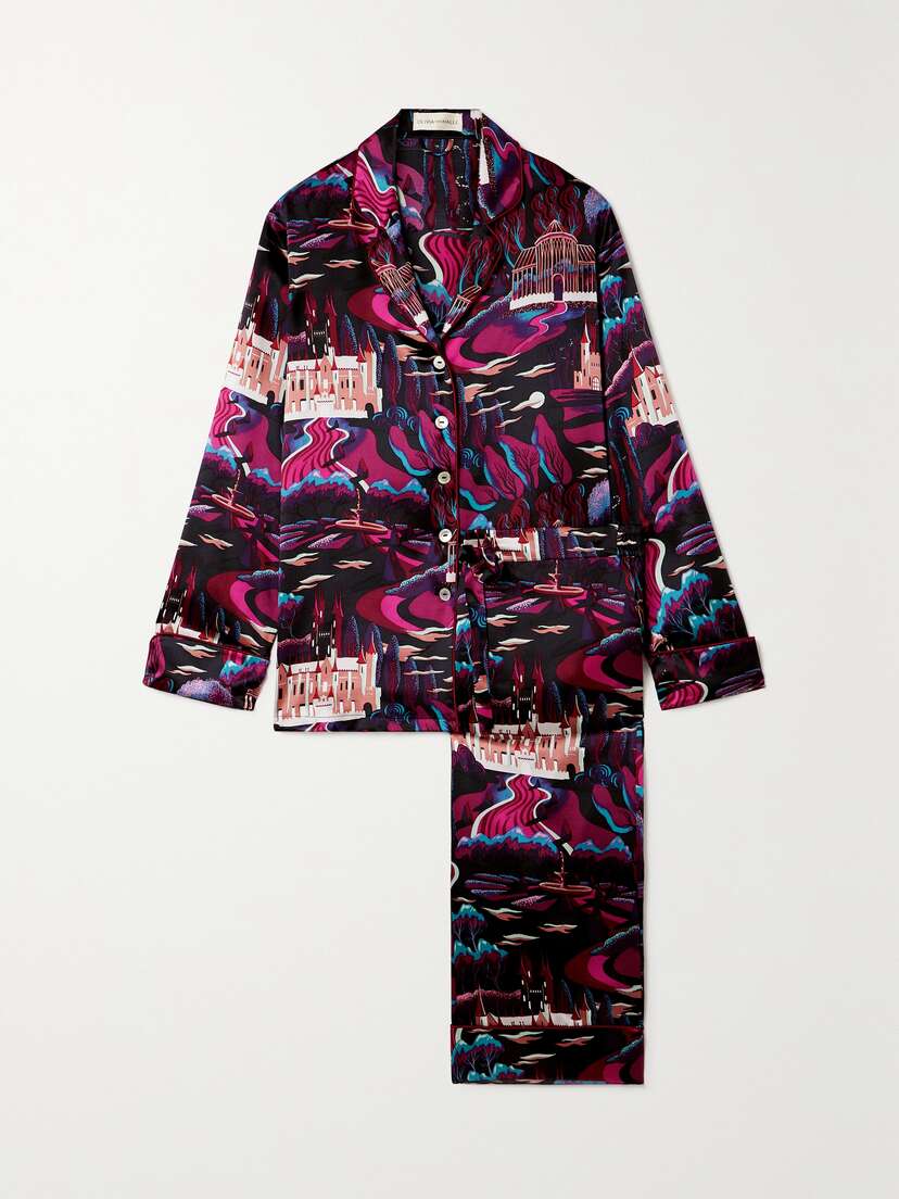 Olivia von Halle Lila Printed Silk-satin Pajama Set - x large