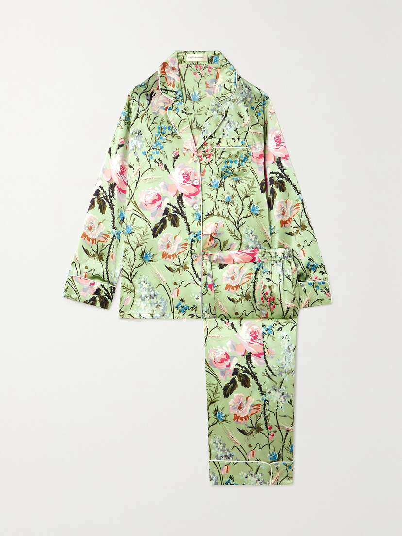 Olivia von Halle Lila Printed Silk-satin Pajama Set