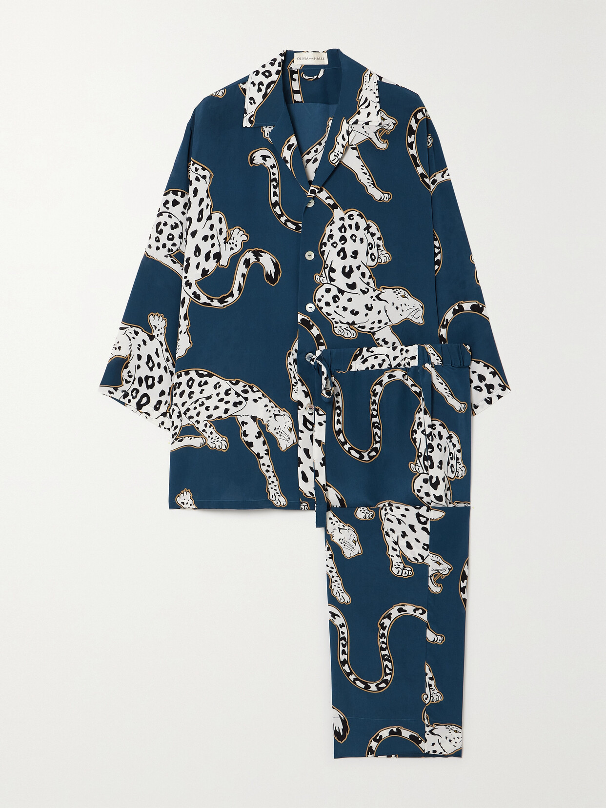 Olivia von Halle Casablanca Printed Silk Crepe De Chine Pajamas - Blue