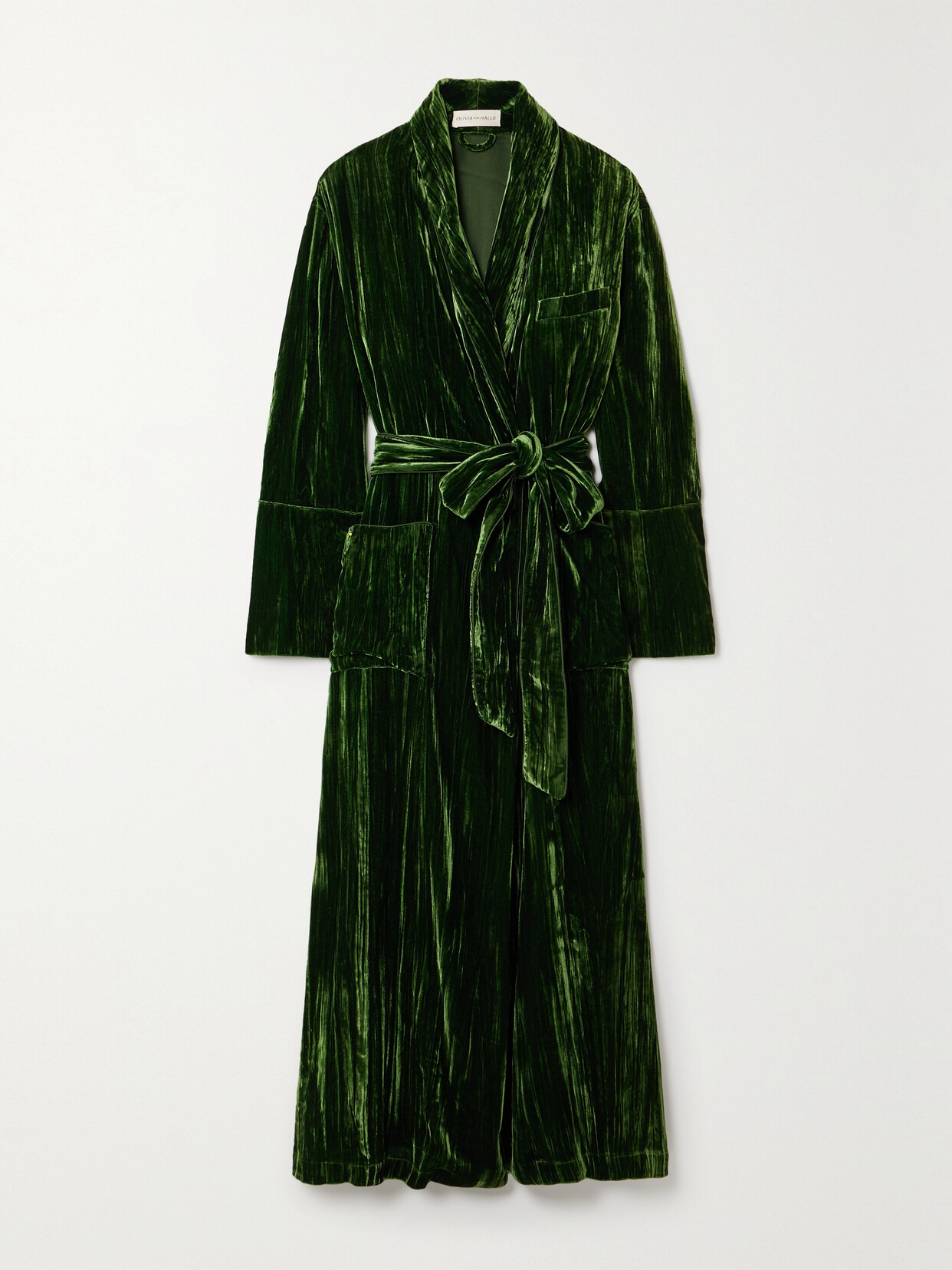 OLIVIA VON HALLE CAPABILITY BELTED CRUSHED-VELVET ROBE