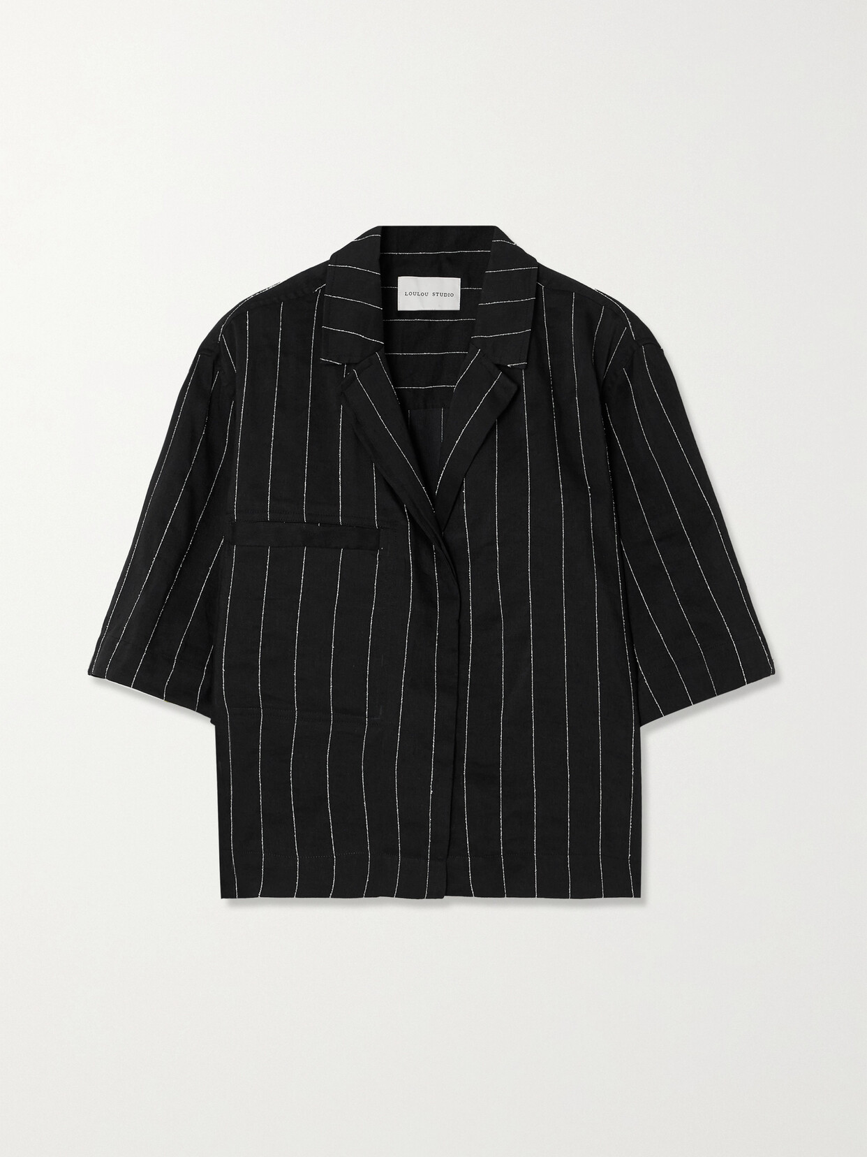 Loulou Studio Lago Cropped Pinstriped Woven Shirt In Black