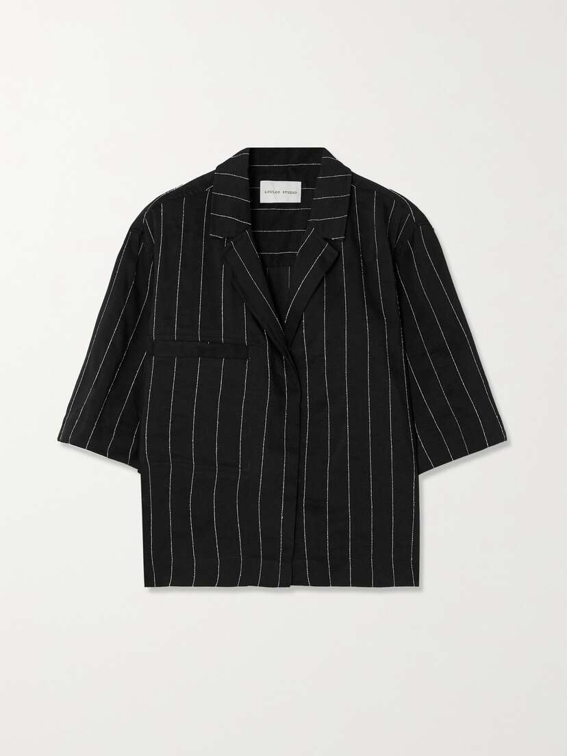 LOULOU STUDIO Lago Cropped Pinstriped Woven Shirt