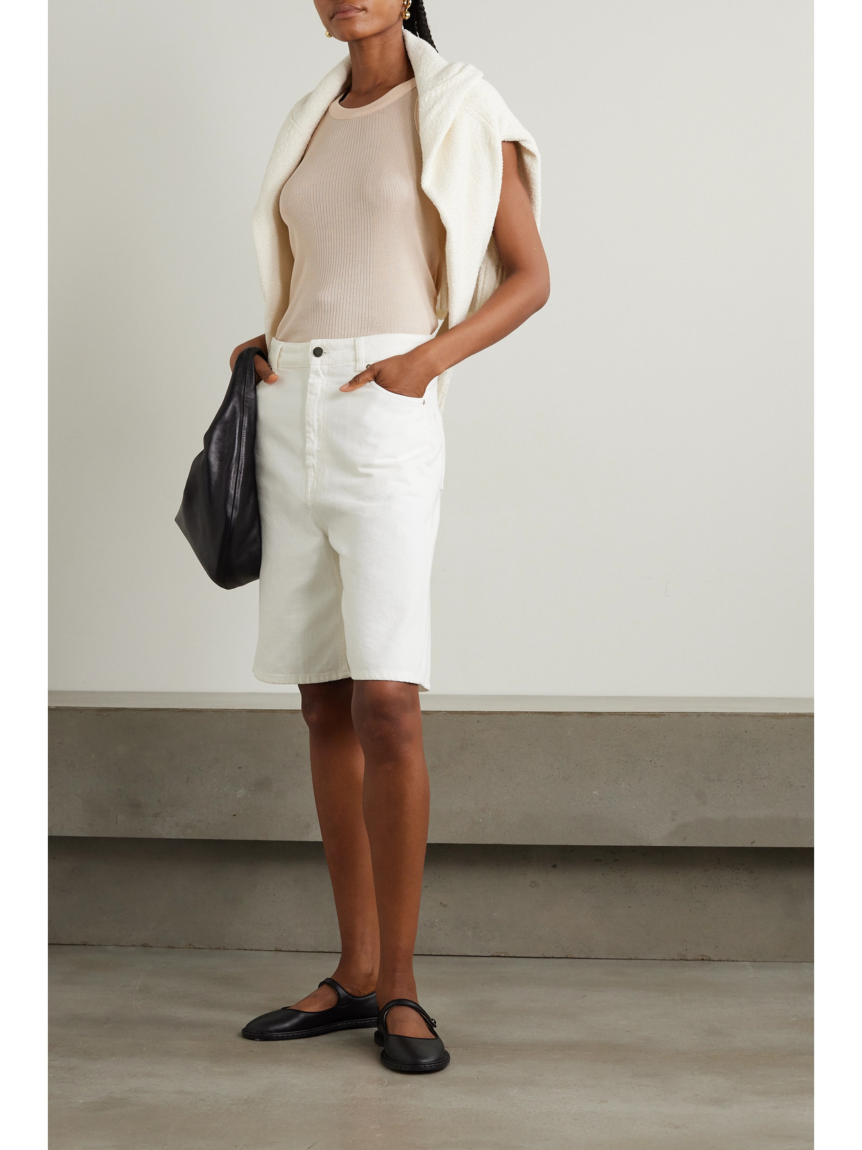 Loulou Studio Jeans-shorts Mit Geradem Bein In Ivory