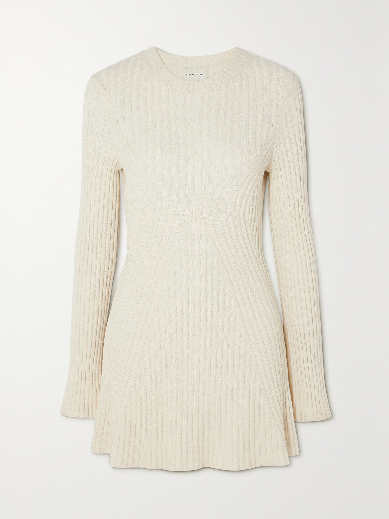 Shop Loulou Studio Amalia Ribbed-knit Mini Dress In Ivory