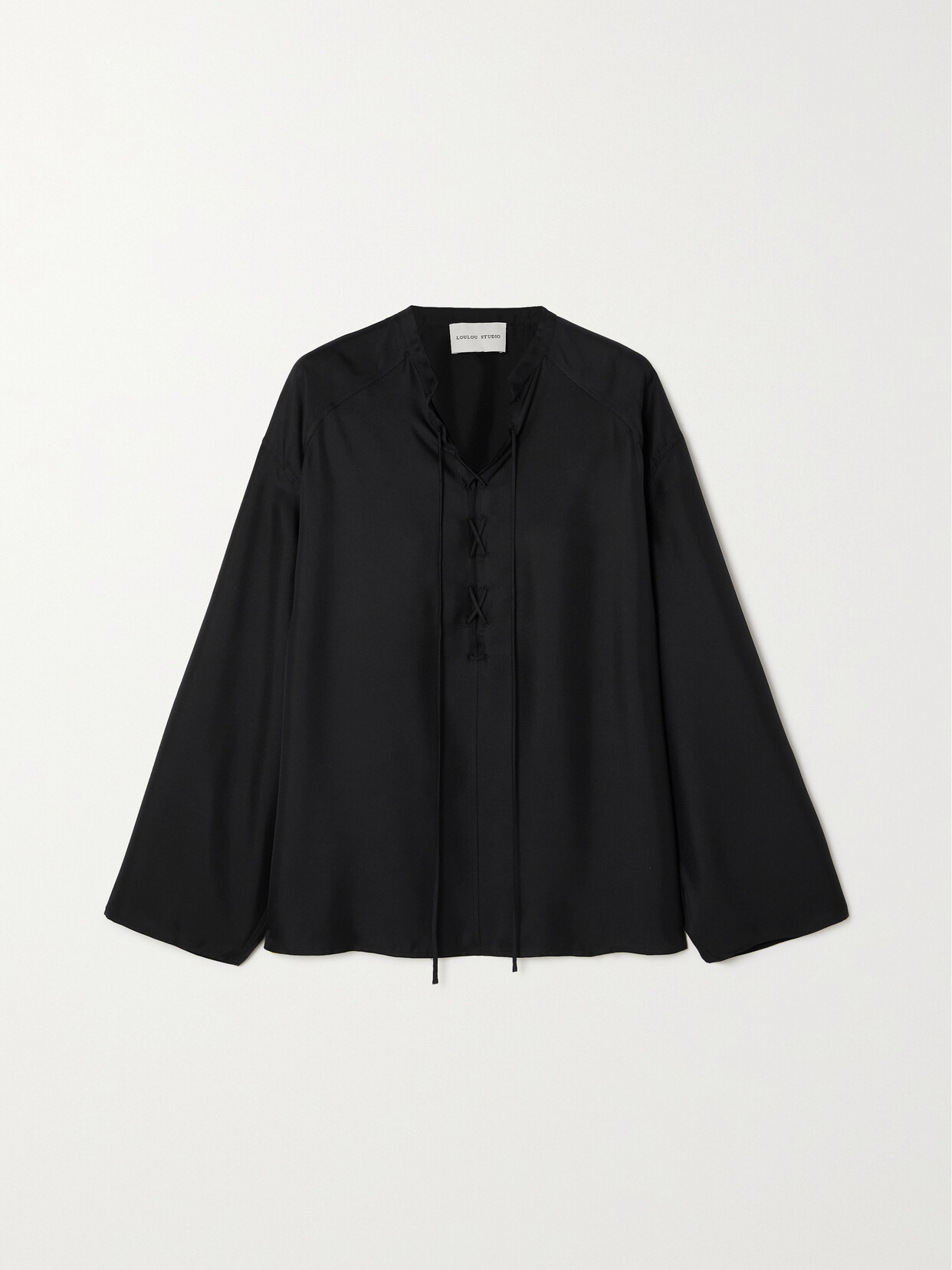 LOULOU STUDIO - Zamia Lace-up Silk-twill Blouse - Black