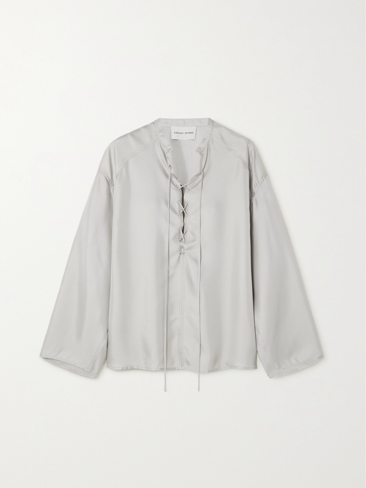 Loulou de Saison - Zamia Lace-up Silk-twill Blouse - Silver