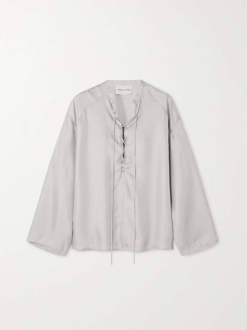 Loulou de Saison Zamia Lace-up Silk-twill Blouse