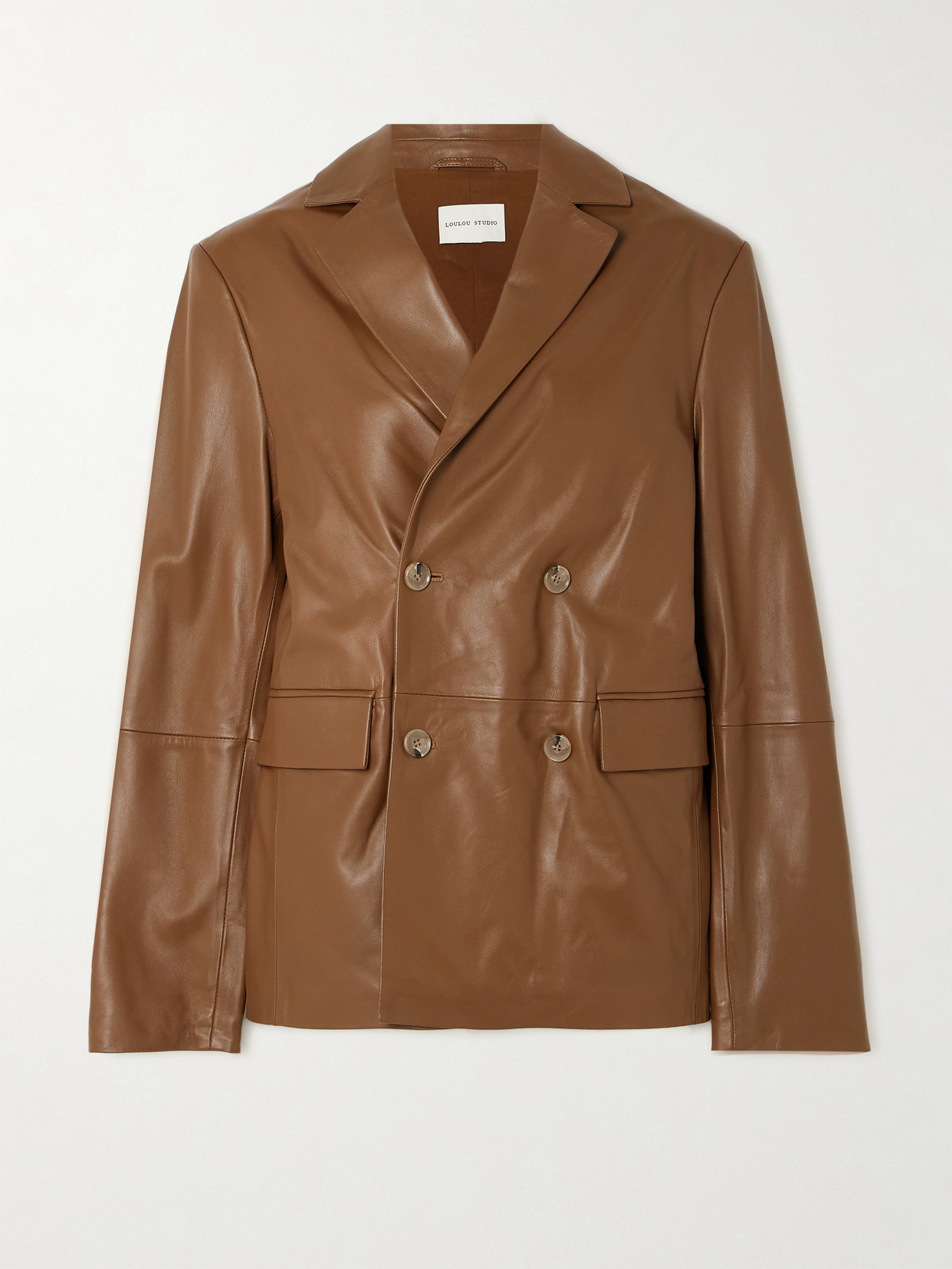 Loulou Studio + Net Sustain Davao Double-breasted Leather Blazer In Brown