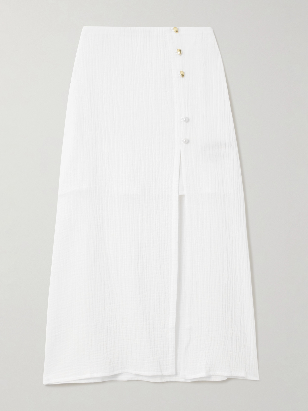 Mother Of Pearl Maggie Faux Pearl-embellished Organic Cotton Midi Skirt In White