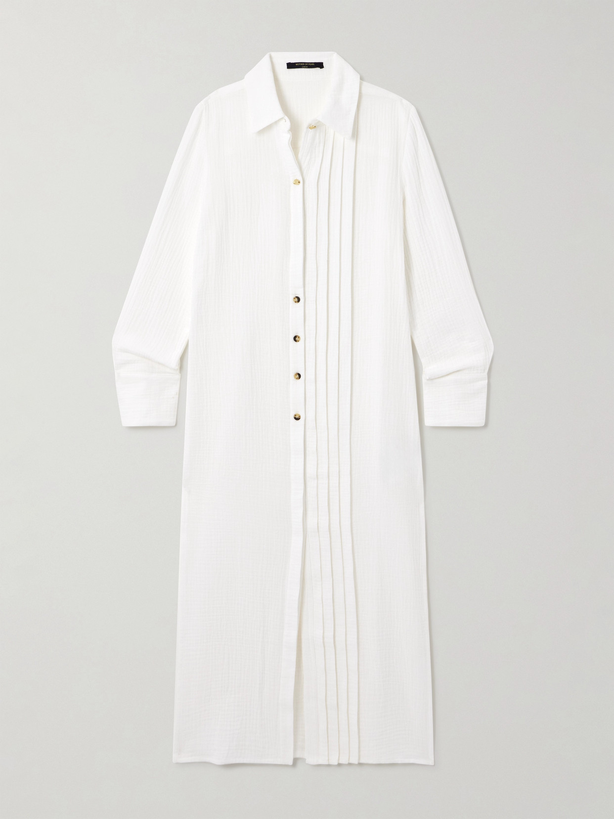 Mother Of Pearl Evie Pleated Organic Cotton-seersucker Maxi Shirt Dress In White