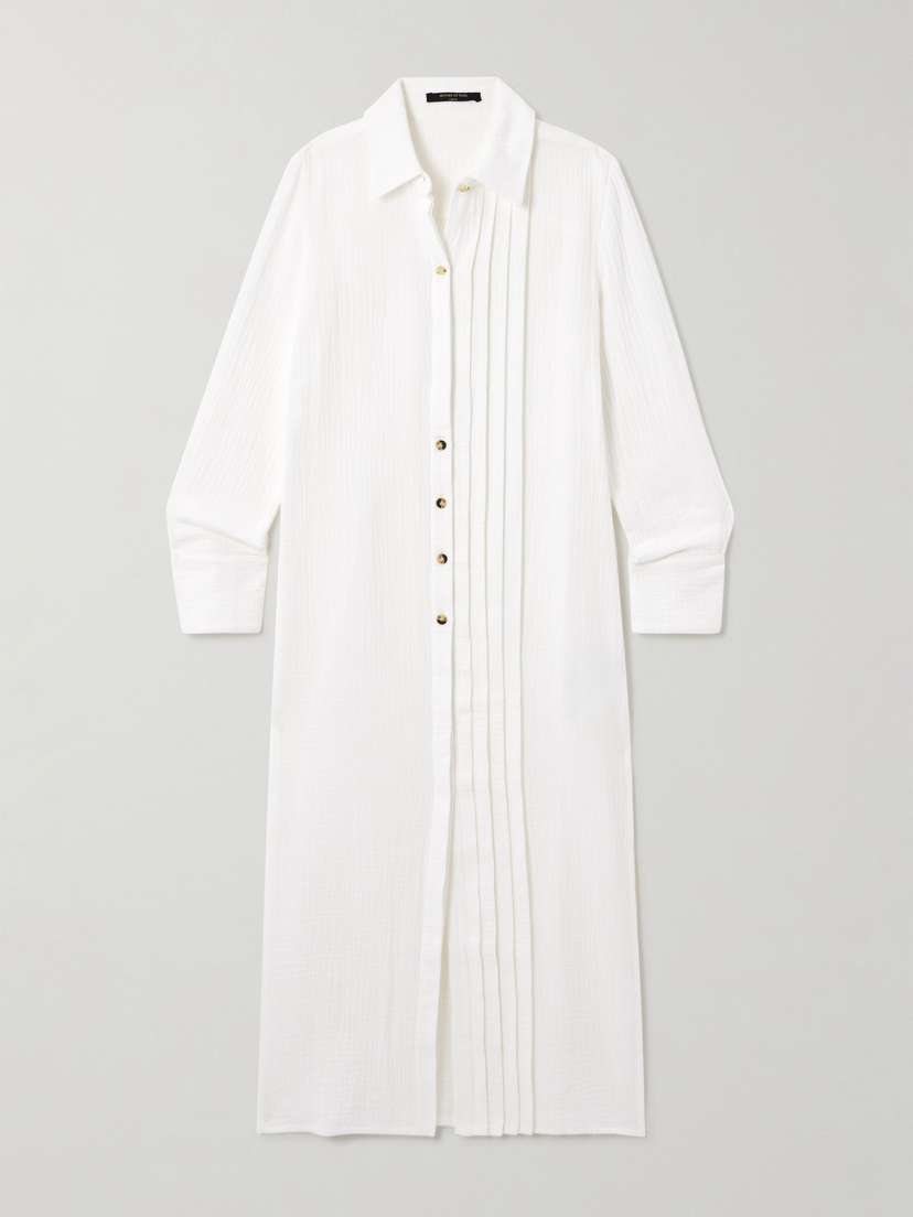 Mother of Pearl Evie Pleated Organic Cotton-seersucker Maxi Shirt Dress