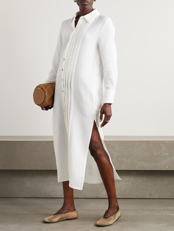 Mother Of Pearl Evie pleated organic cotton-seersucker maxi shirt dress