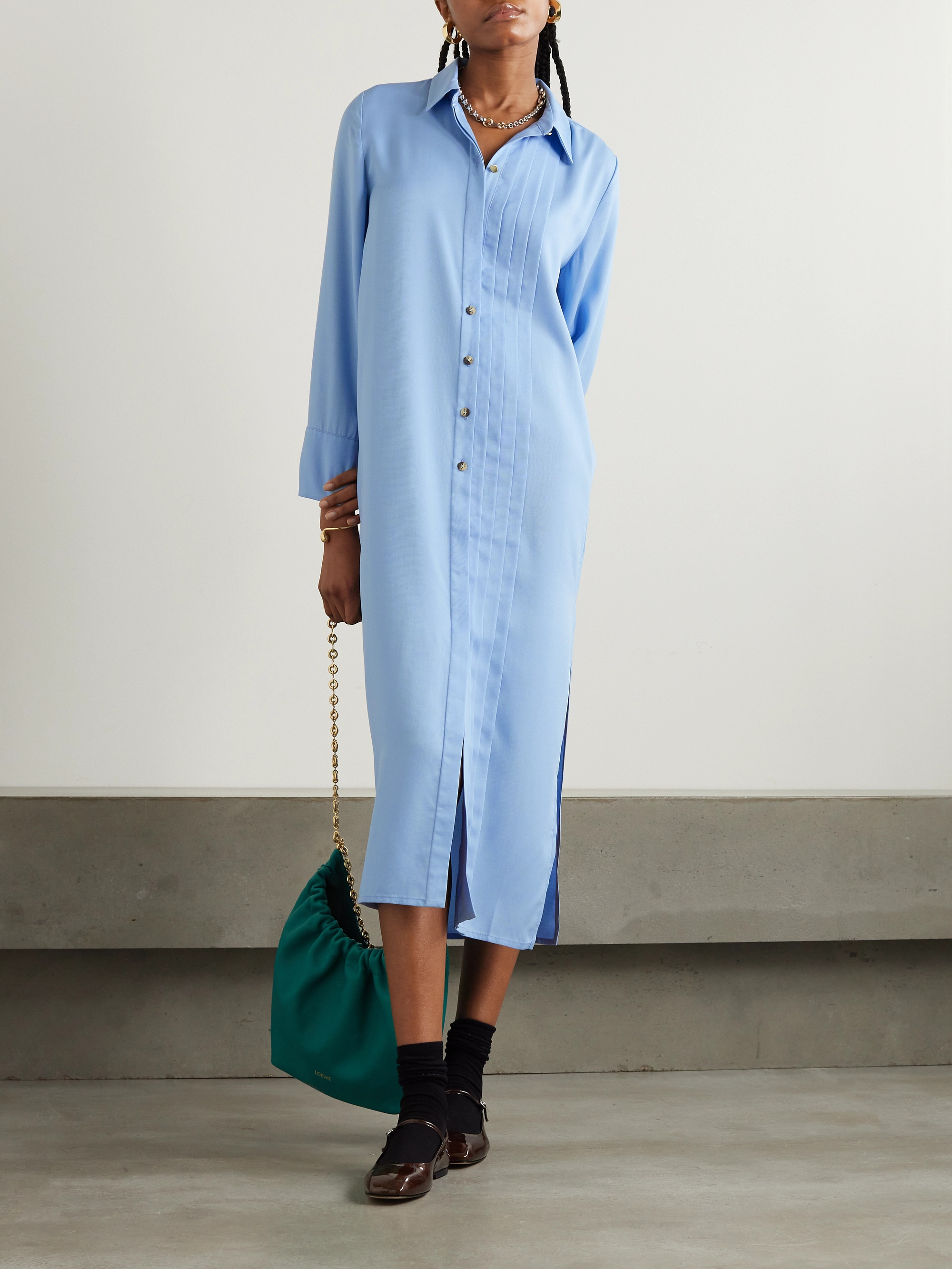 Mother Of Pearl + NET SUSTAIN pleated TENCEL™ Lyocell maxi shirt dress