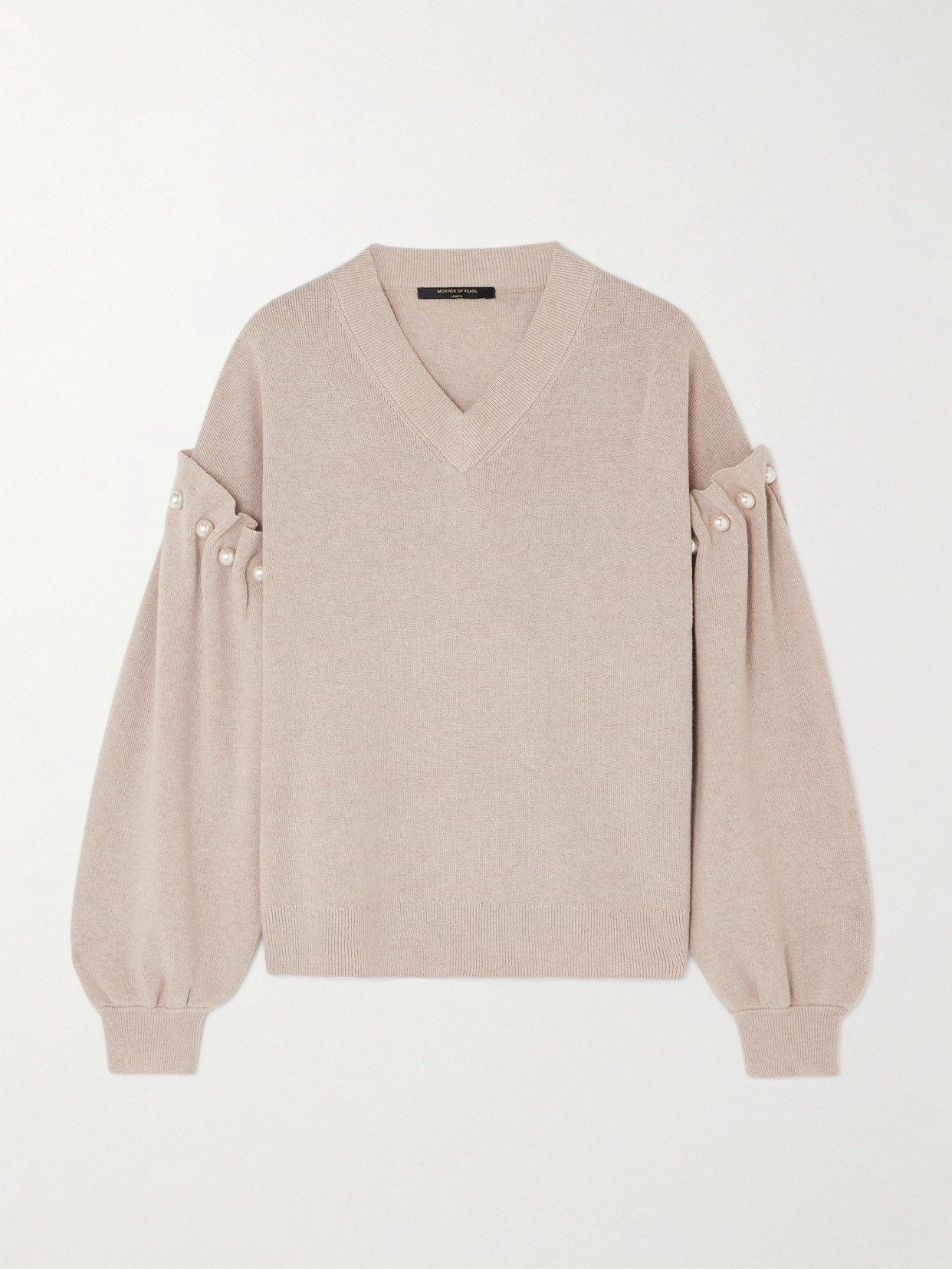 Mother Of Pearl + Net Sustain Tallie Faux Pearl-embellished Merino Wool-blend Sweater In Cream