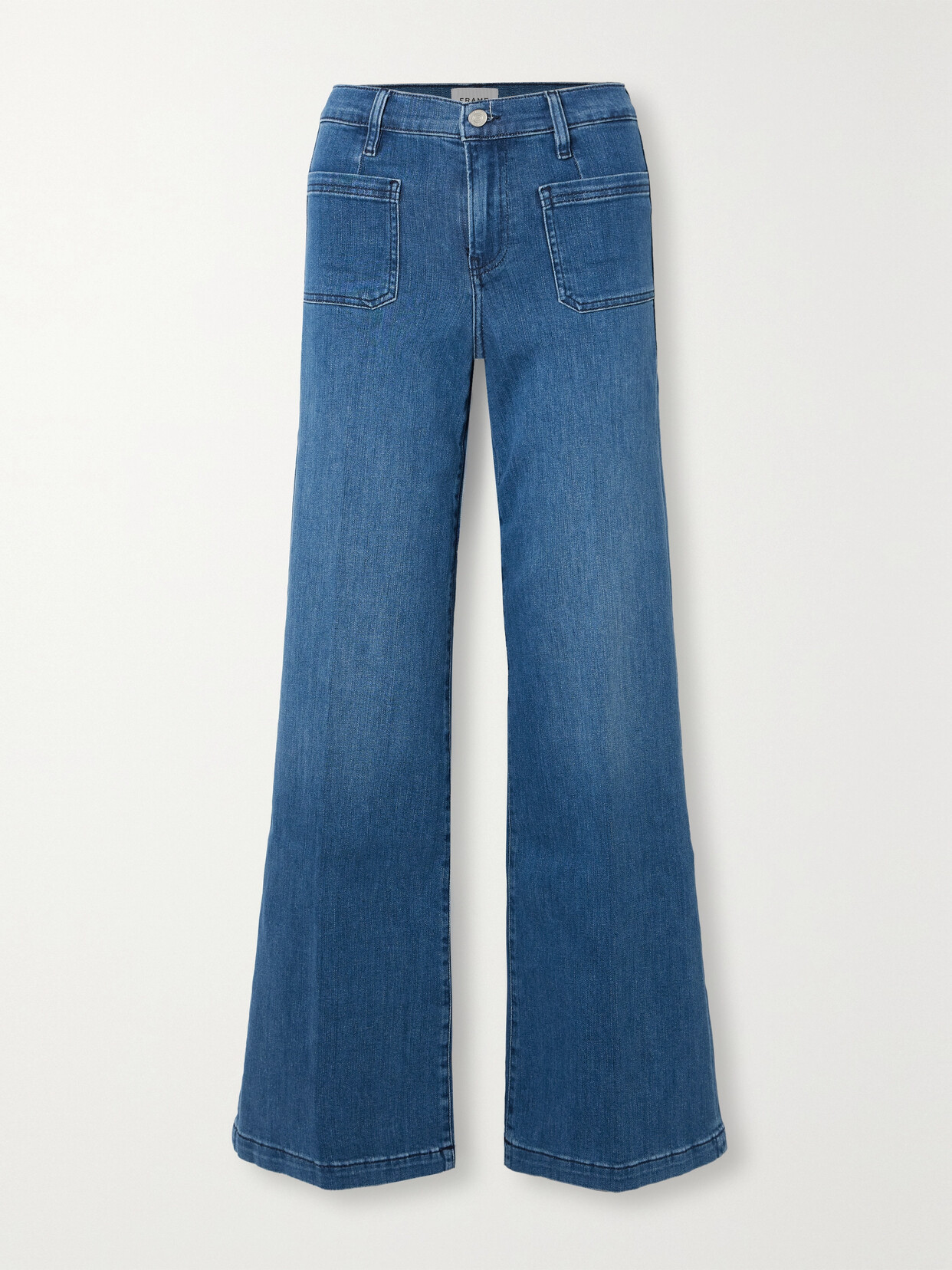 Shop Frame Le Bardot High-rise Wide-leg Stretch-denim Jeans In Blue