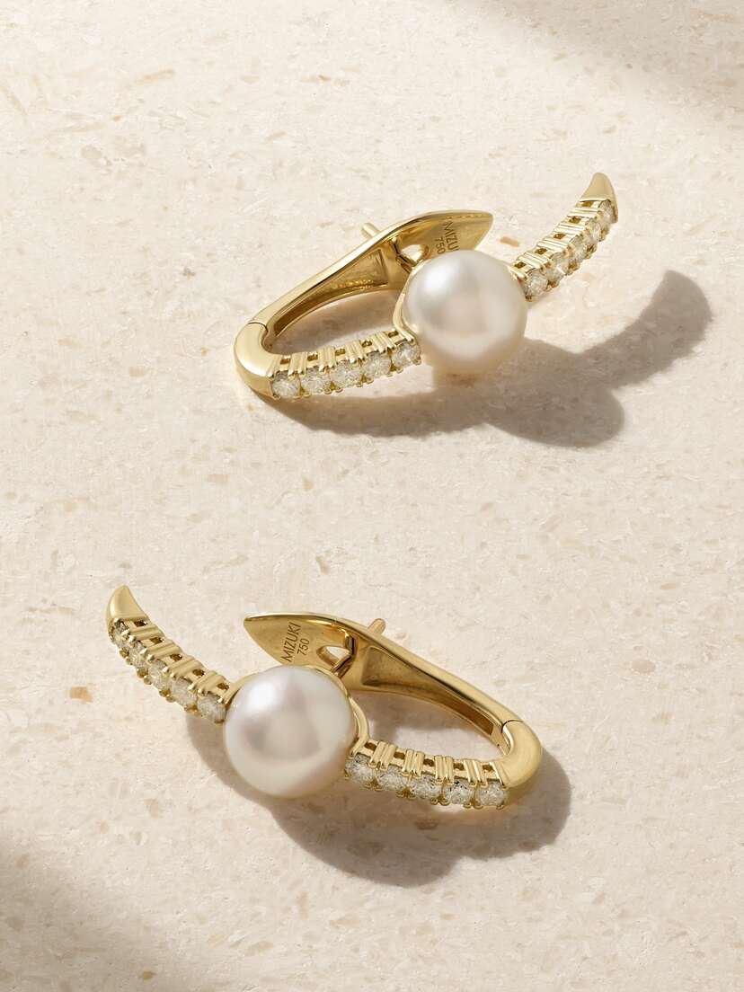 Mizuki 18-karat Gold, Diamond And Pearl Earrings