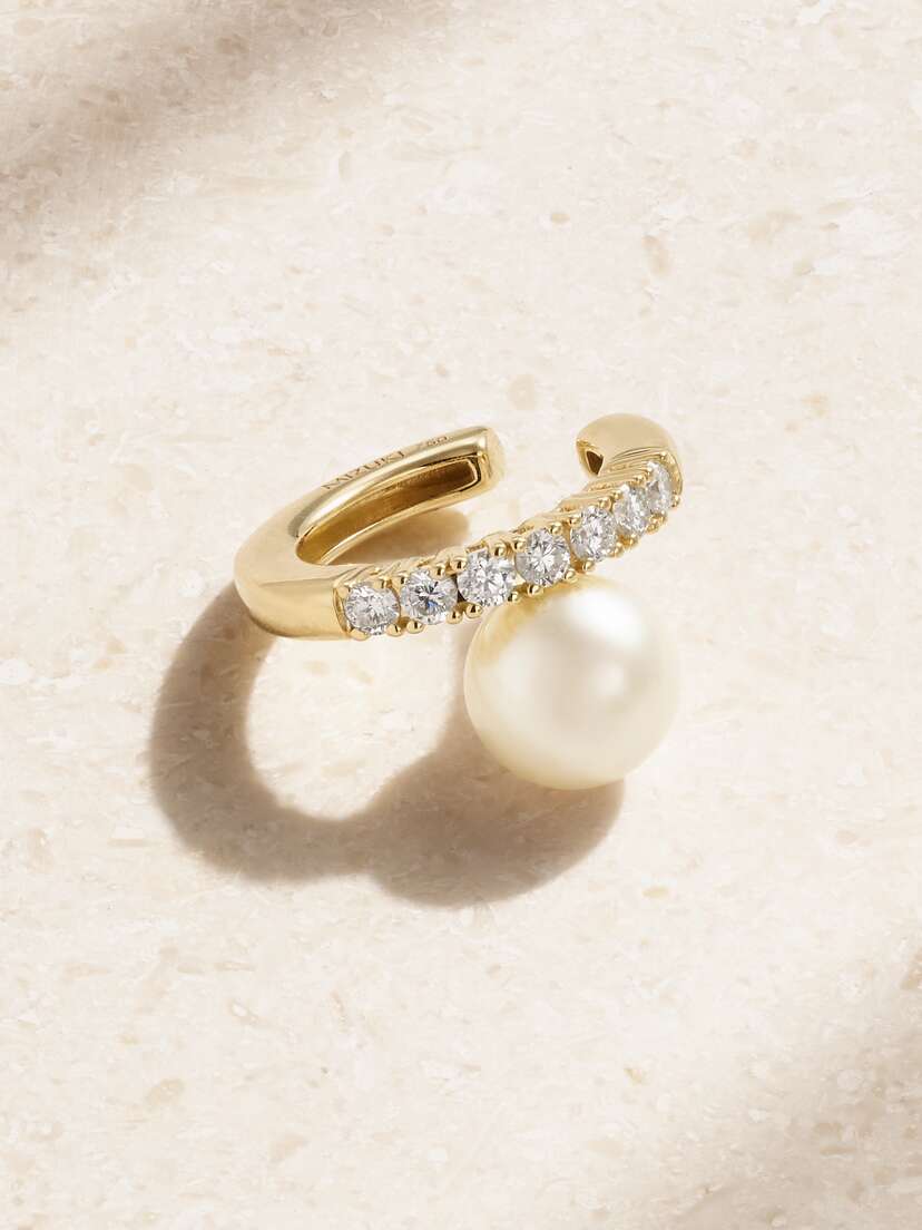 Mizuki 18-karat Gold, Pearl And Diamonds Ear Cuff
