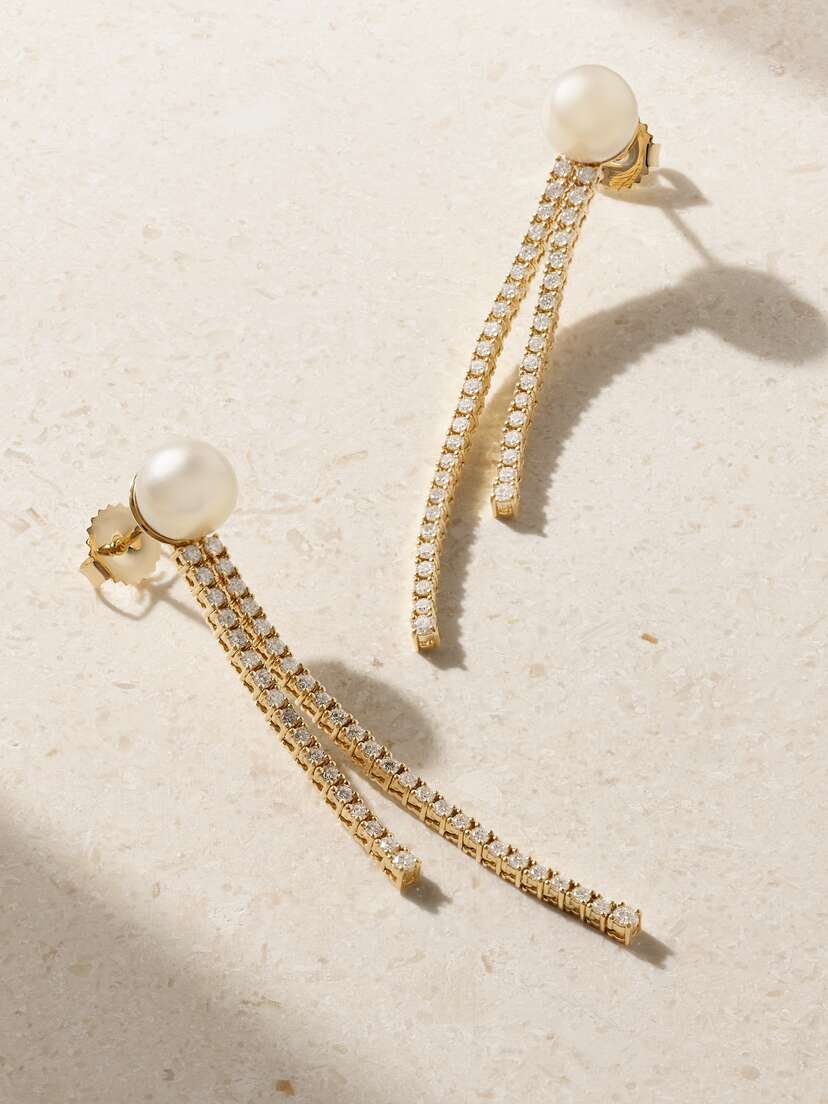 Mizuki 18-karat Gold, Pearl And Diamond Earrings